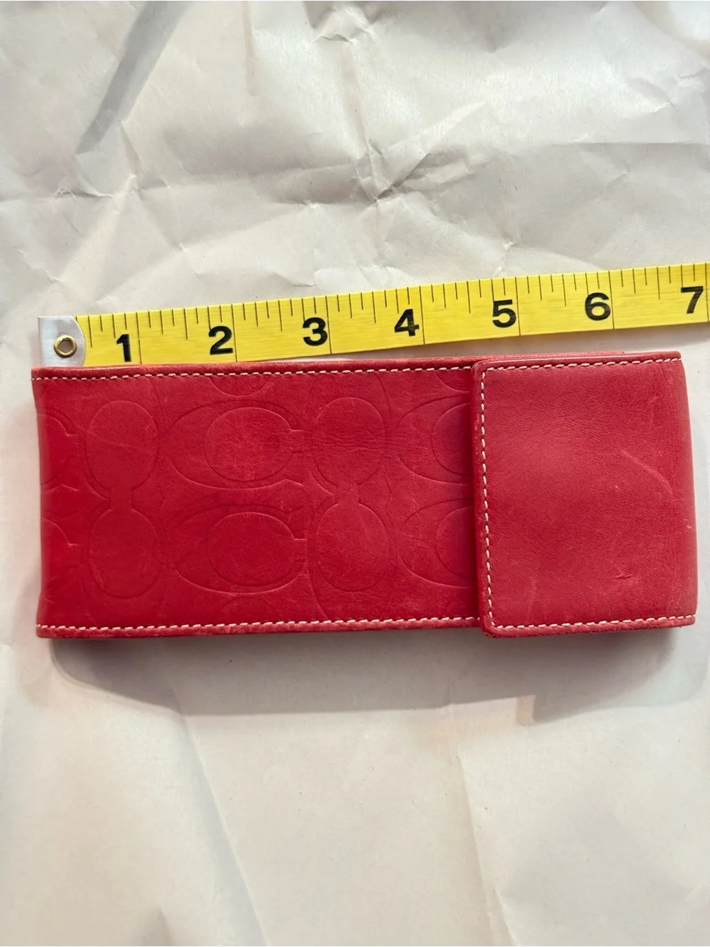 Coach Coral Red Leather Signature Glasses Case